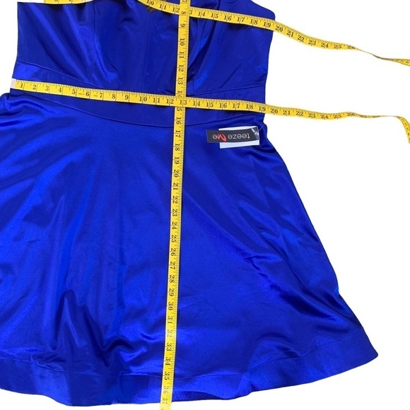 Teeze Me New With Tags Size 18 Blue Satin Cocktail A-Line Party Dress - Picture 7 of 13